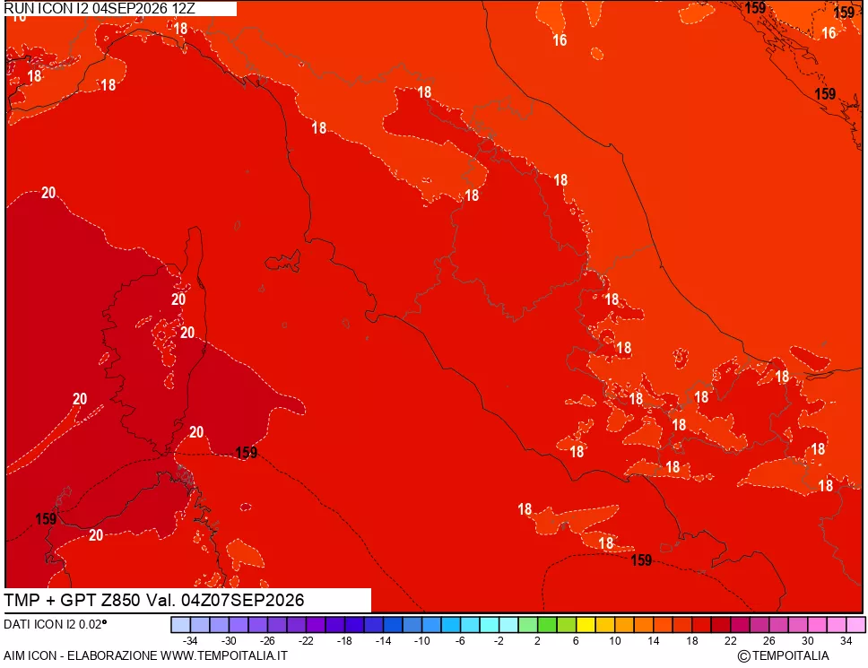 mappa 850 hPa Temp + GPT