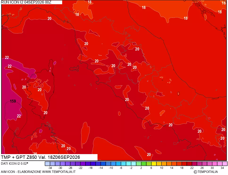 mappa 850 hPa Temp + GPT