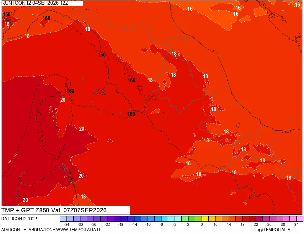 mappa 850 hPa Temp + GPT