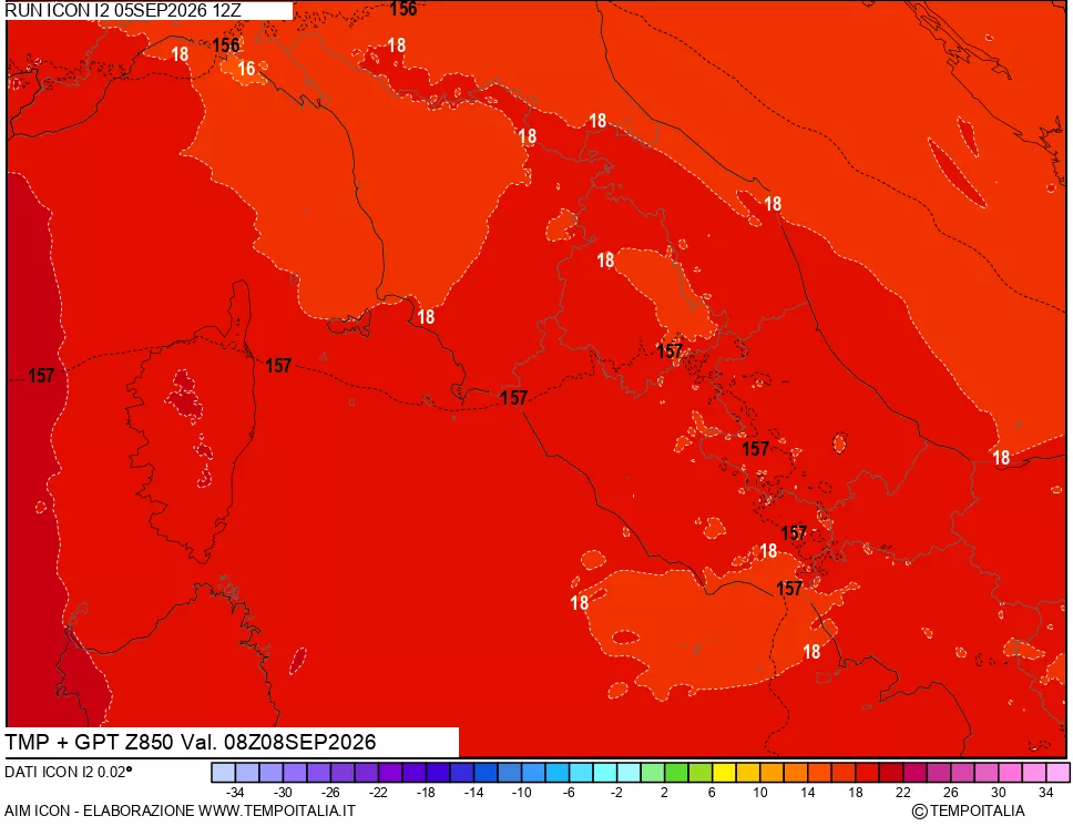 mappa 850 hPa Temp + GPT