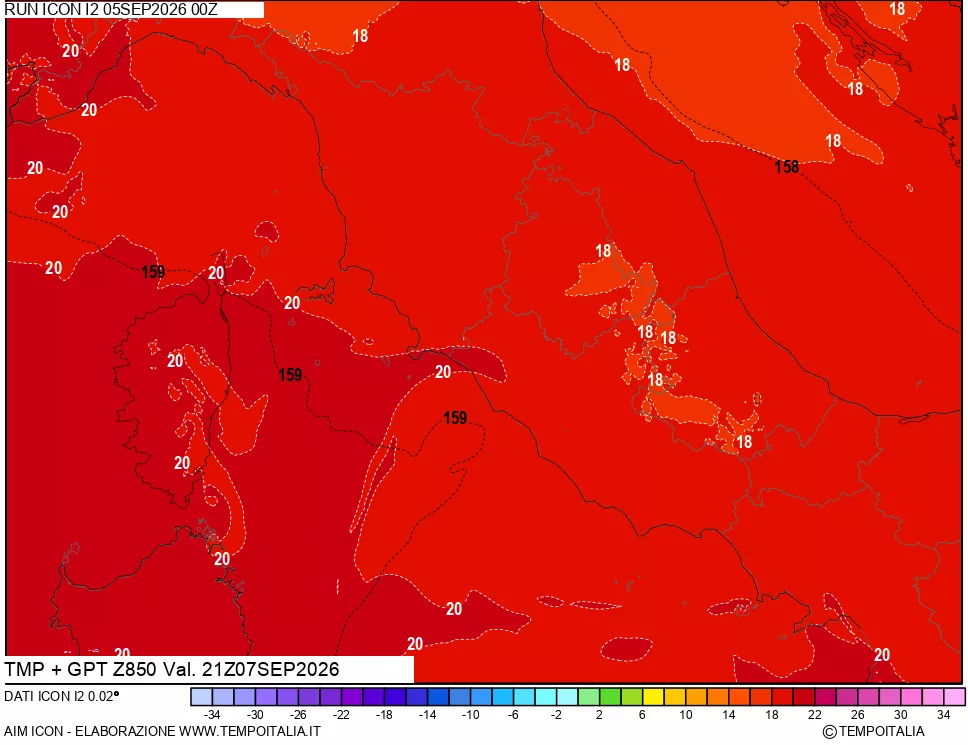 mappa 850 hPa Temp + GPT