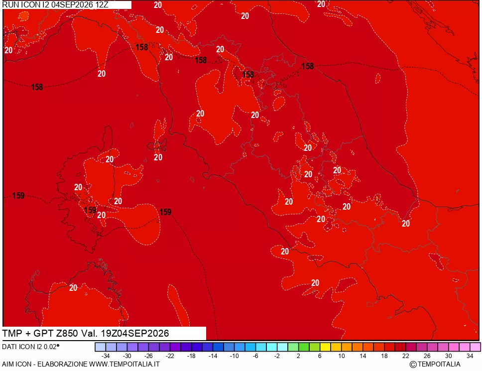 mappa 850 hPa Temp + GPT