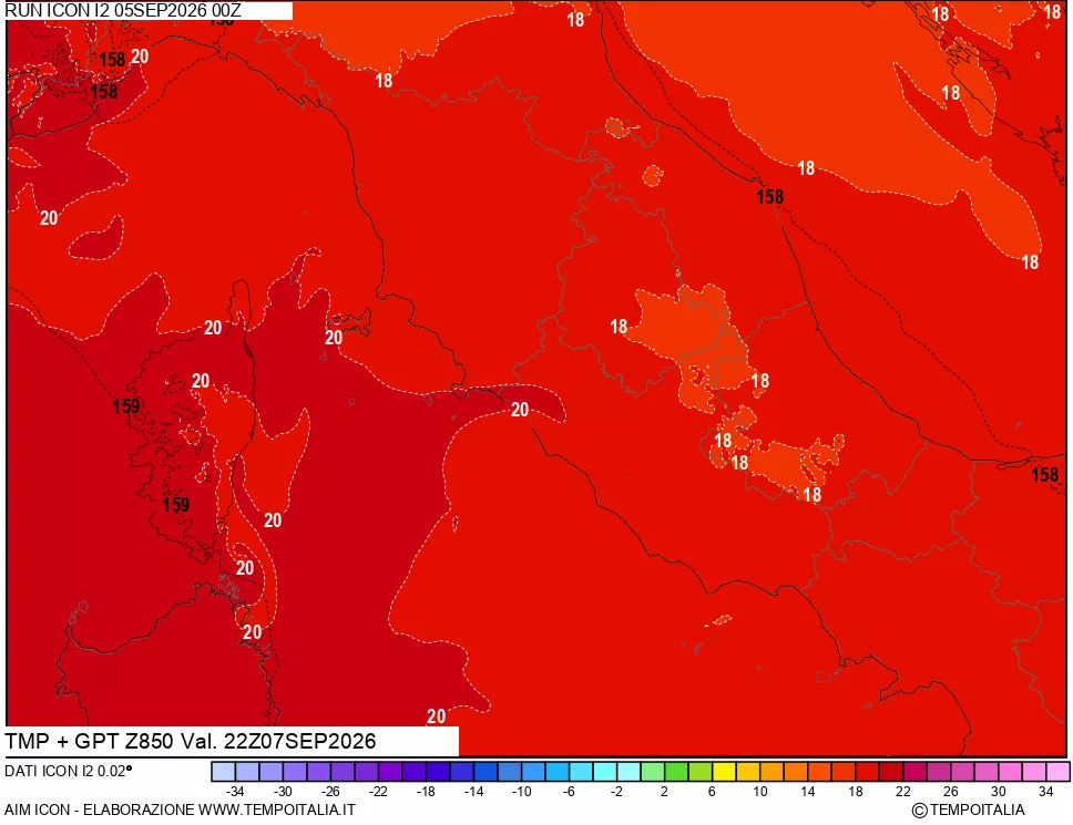mappa 850 hPa Temp + GPT