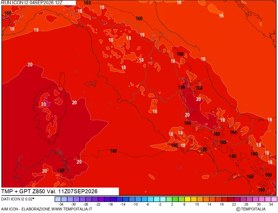 mappa 850 hPa Temp + GPT