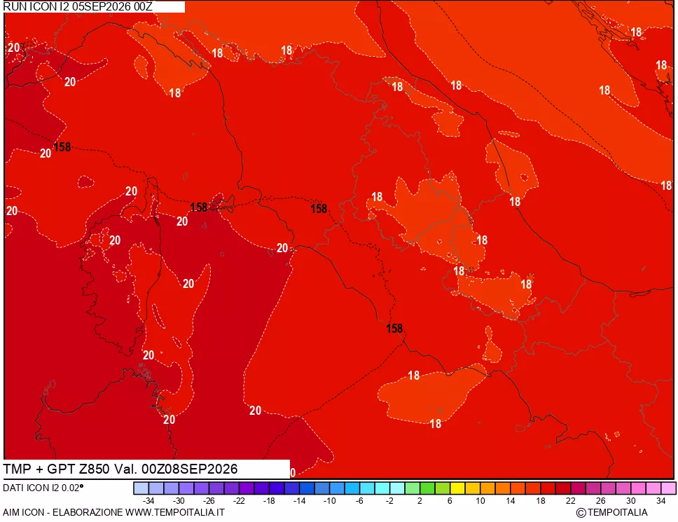mappa 850 hPa Temp + GPT