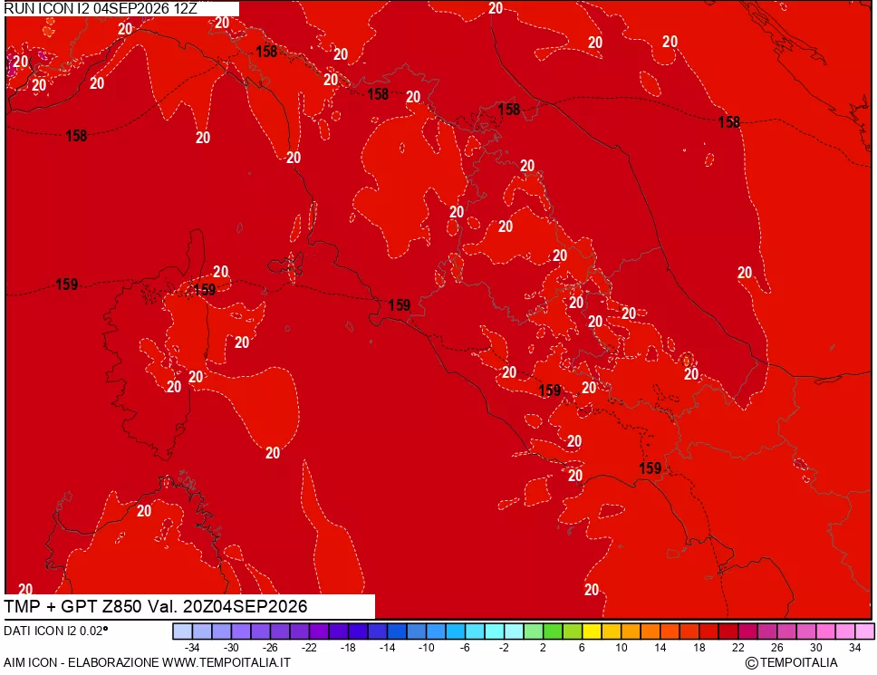 mappa 850 hPa Temp + GPT