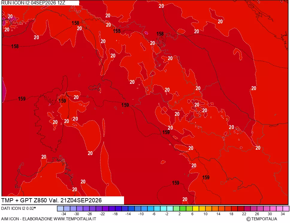 mappa 850 hPa Temp + GPT