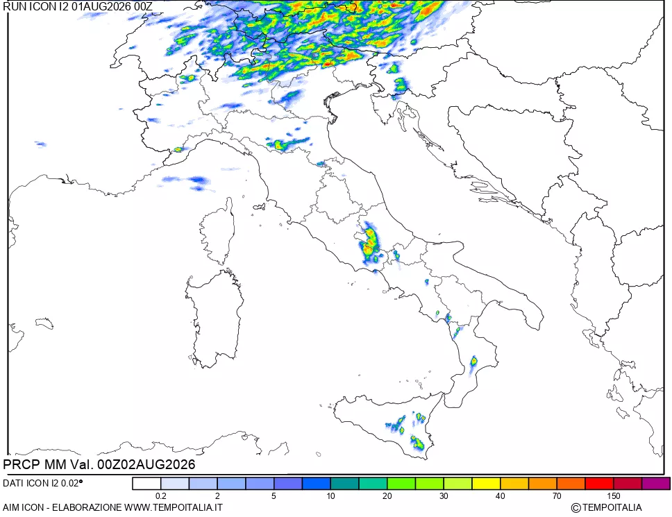 mappa Precipitazioni 24 ore precedenti