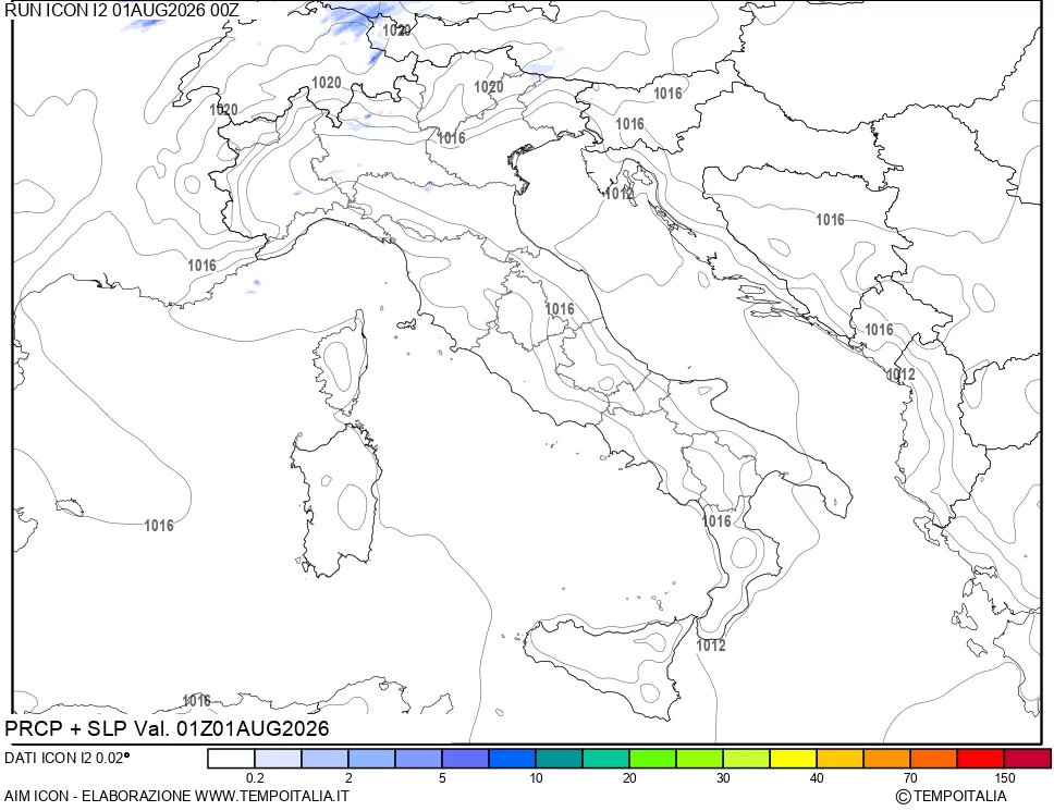 mappa Precipitazioni e pressione SLM