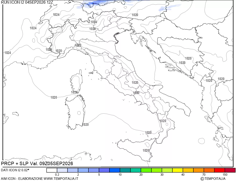 mappa Precipitazioni e pressione SLM