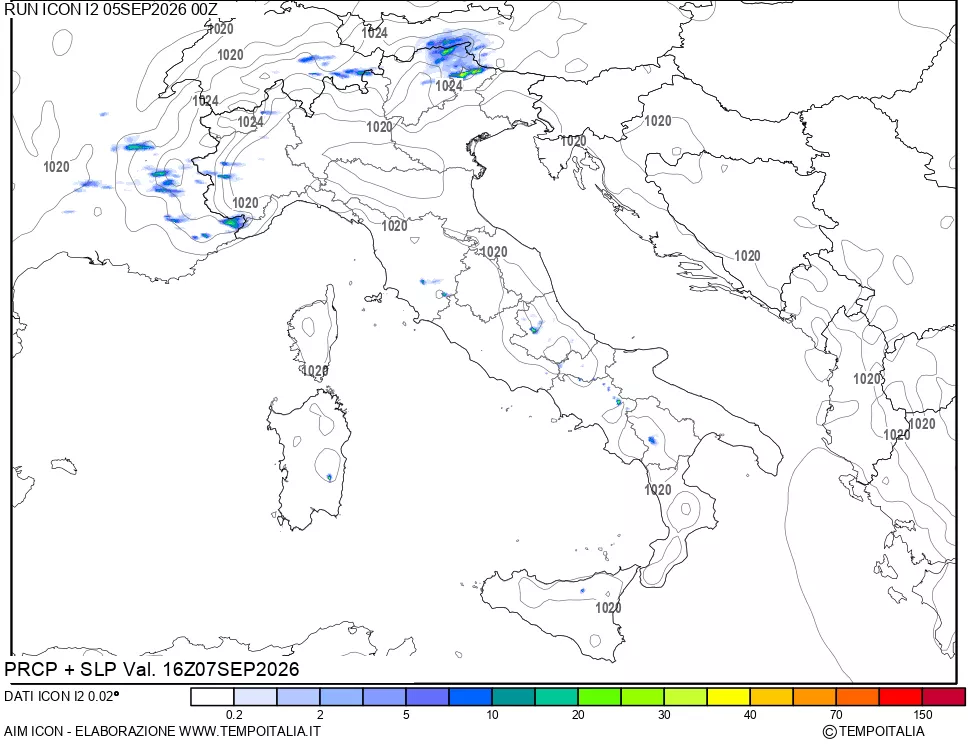 mappa Precipitazioni e pressione SLM