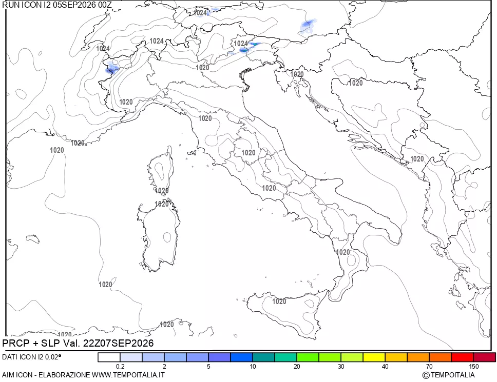 mappa Precipitazioni e pressione SLM