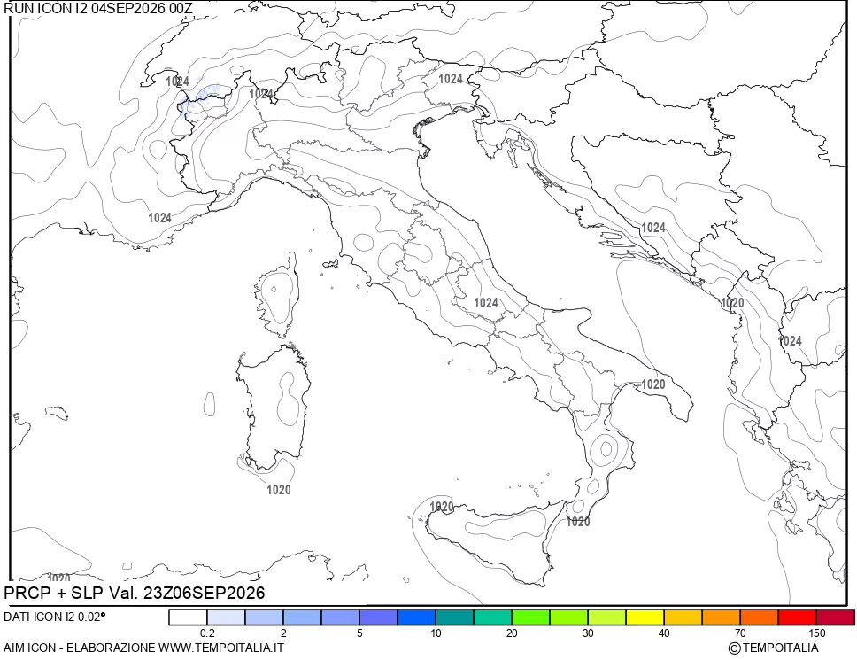mappa Precipitazioni e pressione SLM