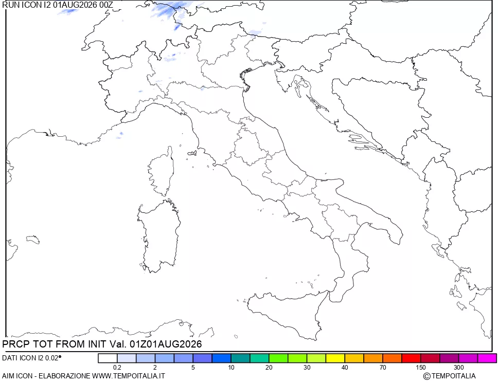 mappa Precipitazioni totali dal primo giorno