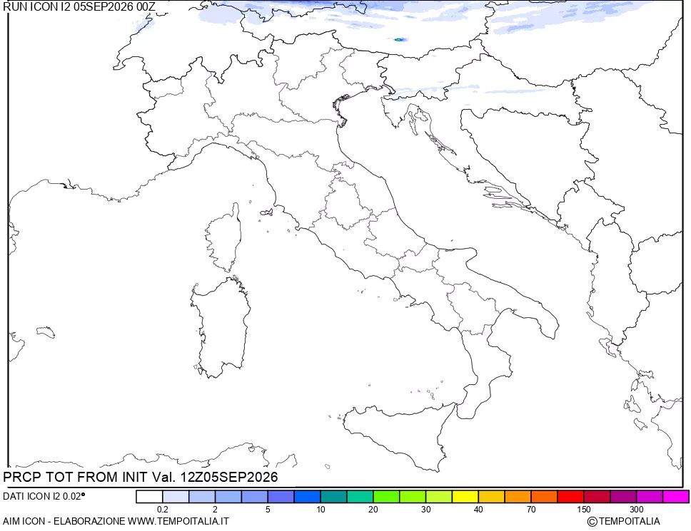 mappa Precipitazioni totali dal primo giorno