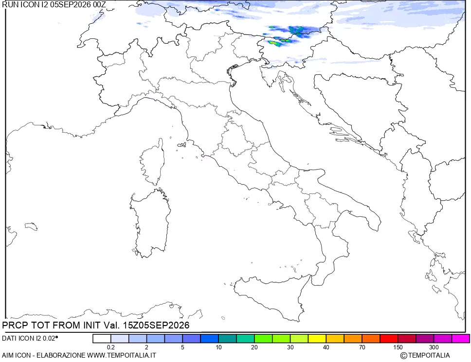 mappa Precipitazioni totali dal primo giorno