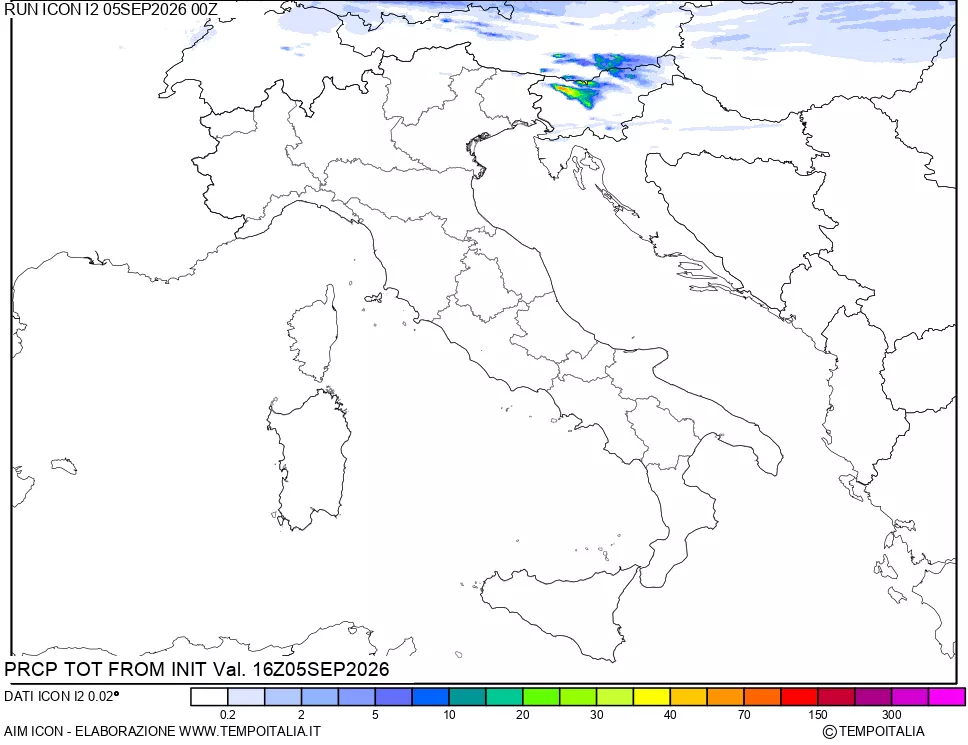 mappa Precipitazioni totali dal primo giorno