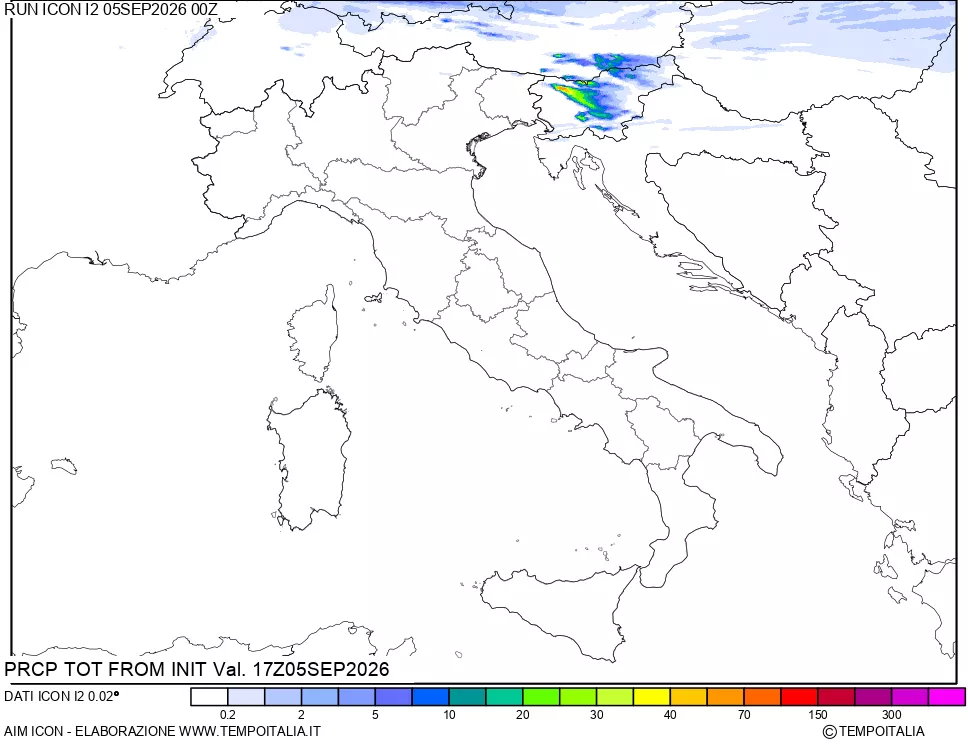mappa Precipitazioni totali dal primo giorno