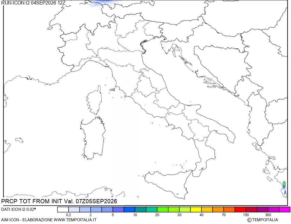 mappa Precipitazioni totali dal primo giorno