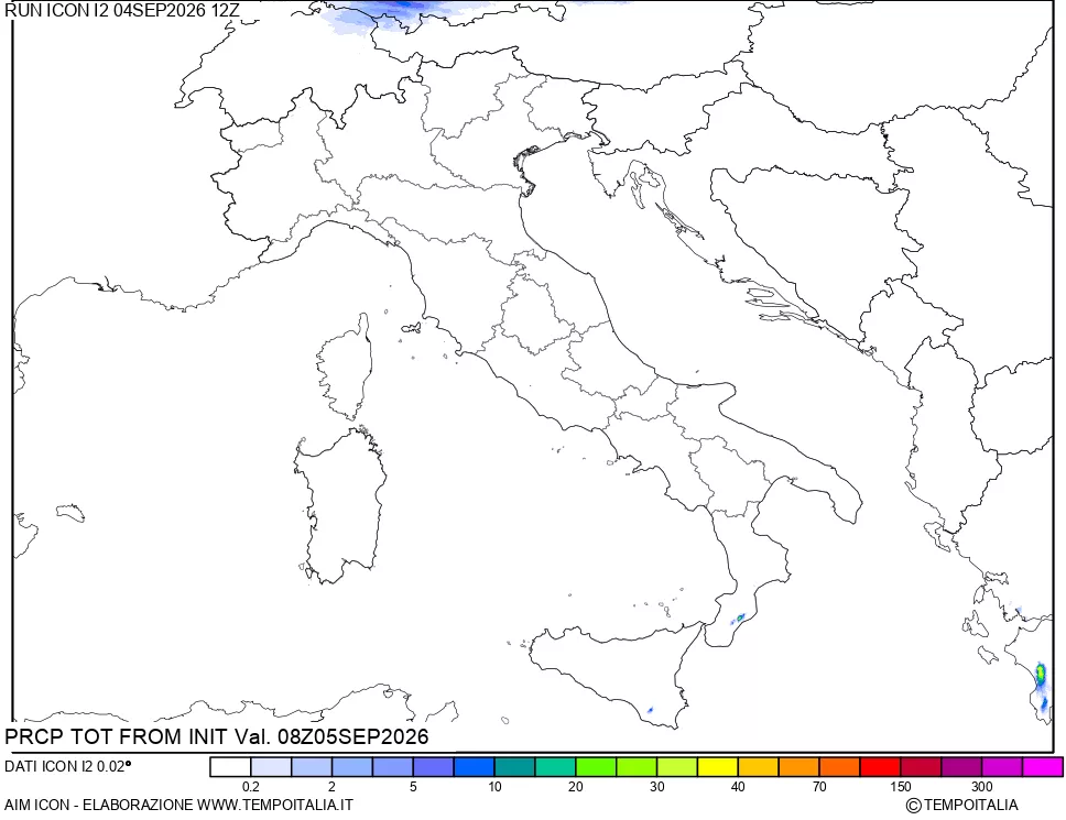 mappa Precipitazioni totali dal primo giorno