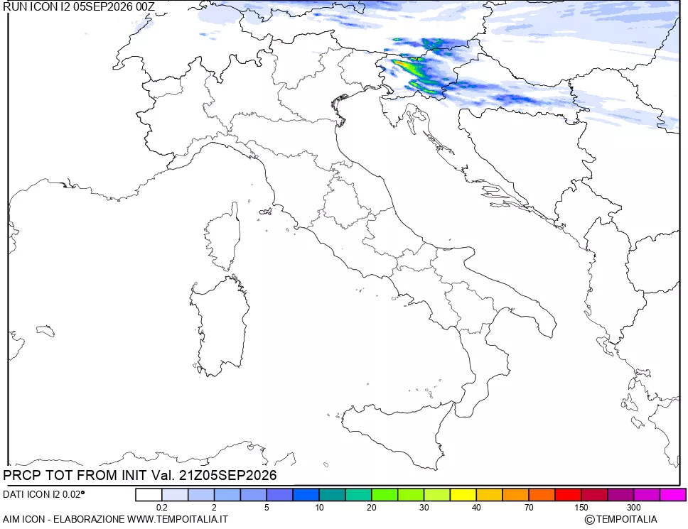 mappa Precipitazioni totali dal primo giorno
