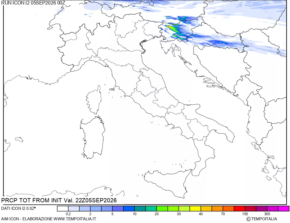 mappa Precipitazioni totali dal primo giorno