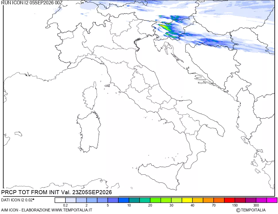 mappa Precipitazioni totali dal primo giorno