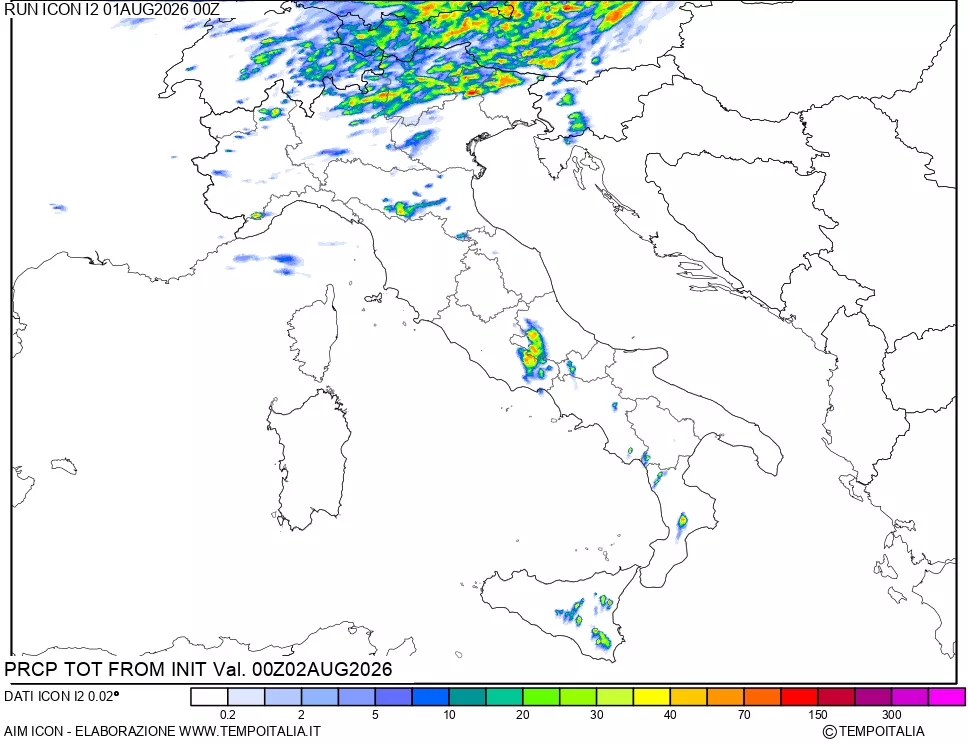mappa Precipitazioni totali dal primo giorno