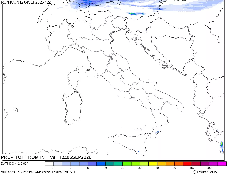 mappa Precipitazioni totali dal primo giorno