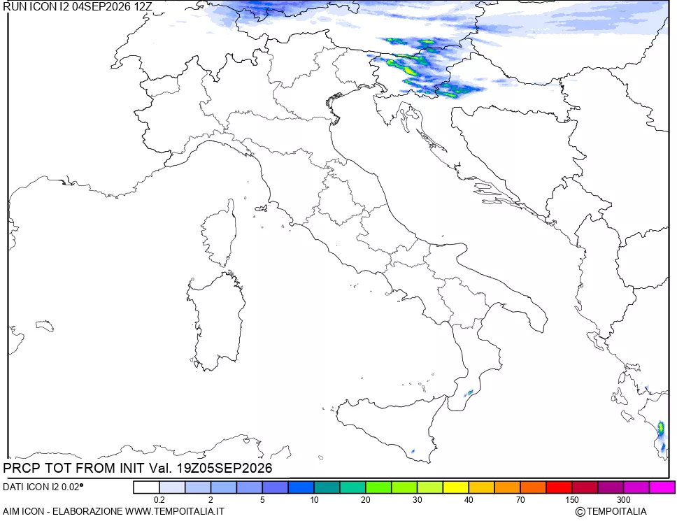 mappa Precipitazioni totali dal primo giorno
