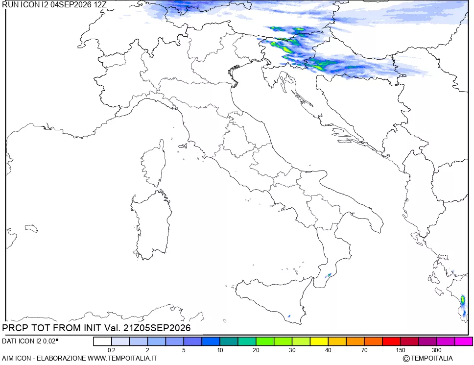mappa Precipitazioni totali dal primo giorno