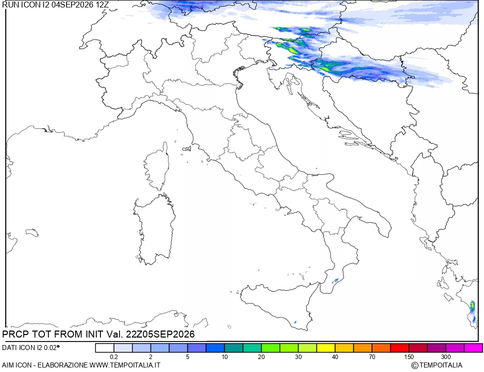 mappa Precipitazioni totali dal primo giorno