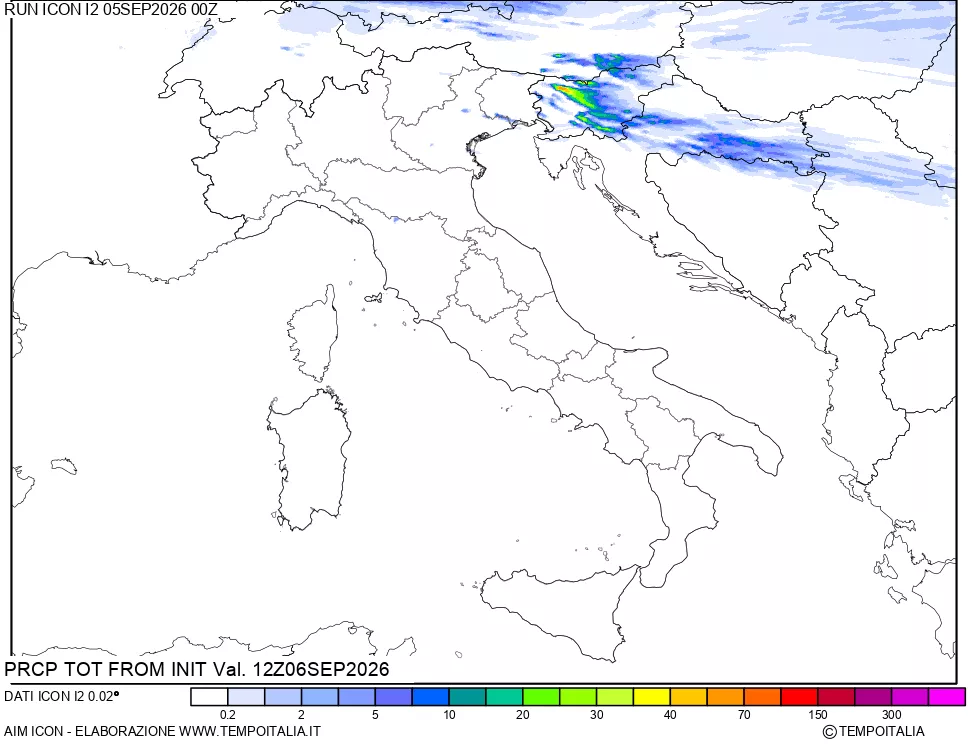 mappa Precipitazioni totali dal primo giorno
