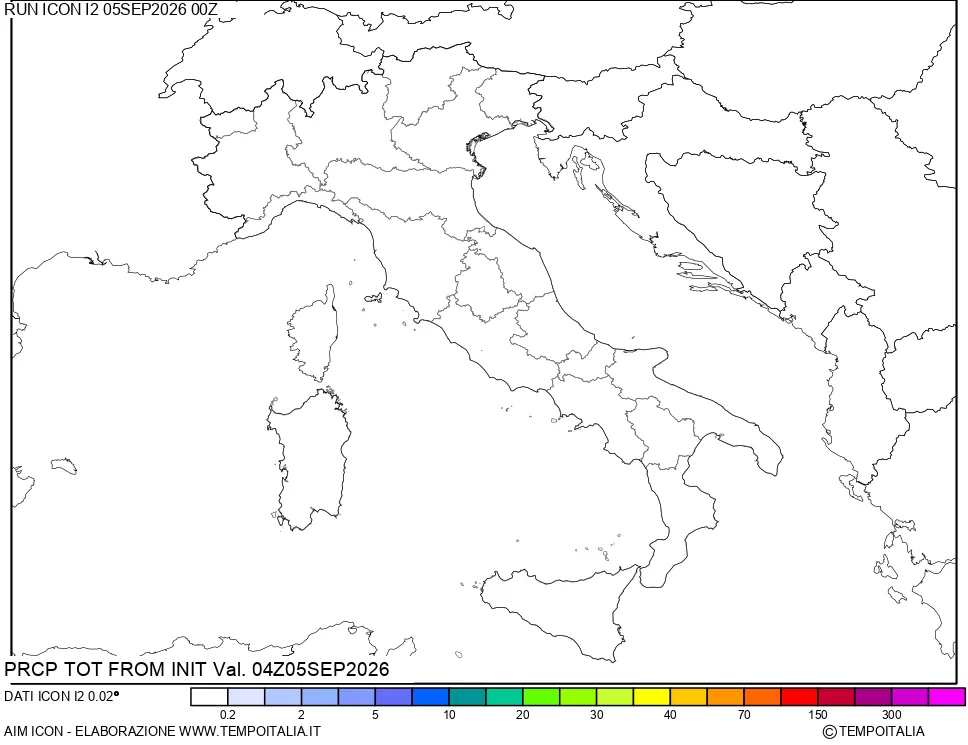 mappa Precipitazioni totali dal primo giorno