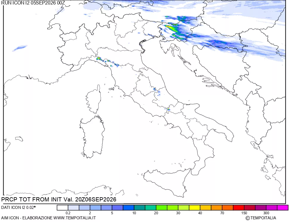 mappa Precipitazioni totali dal primo giorno