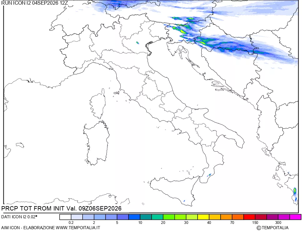mappa Precipitazioni totali dal primo giorno