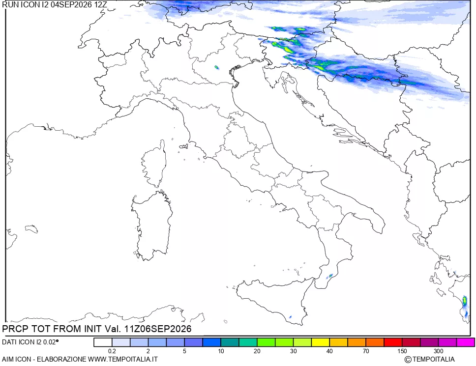 mappa Precipitazioni totali dal primo giorno