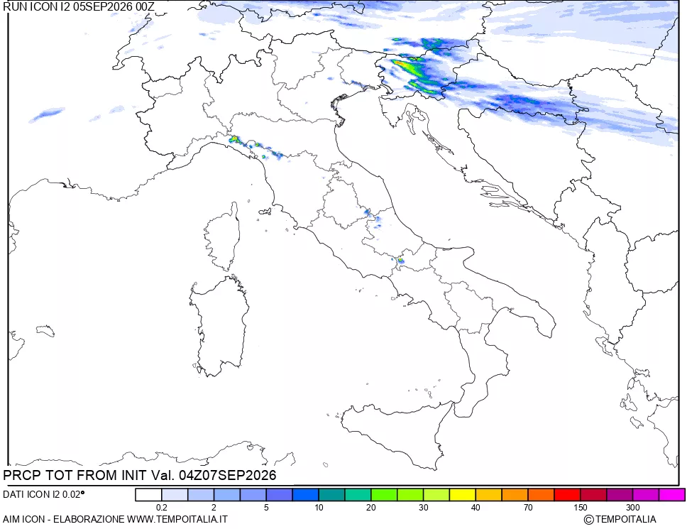 mappa Precipitazioni totali dal primo giorno