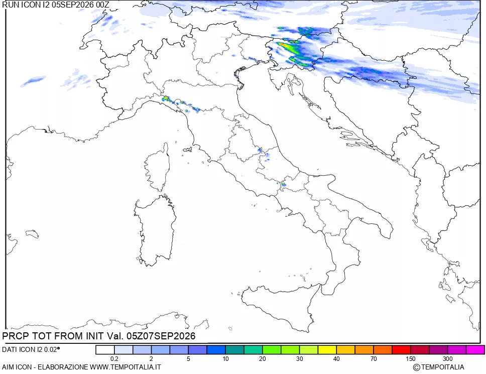 mappa Precipitazioni totali dal primo giorno