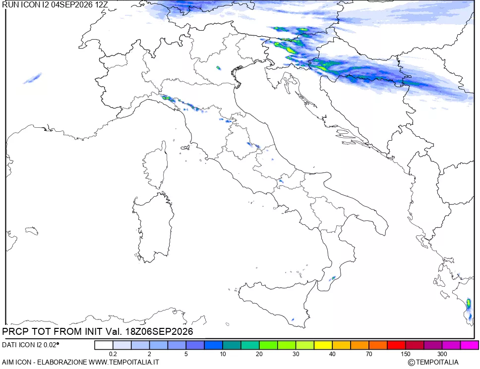 mappa Precipitazioni totali dal primo giorno
