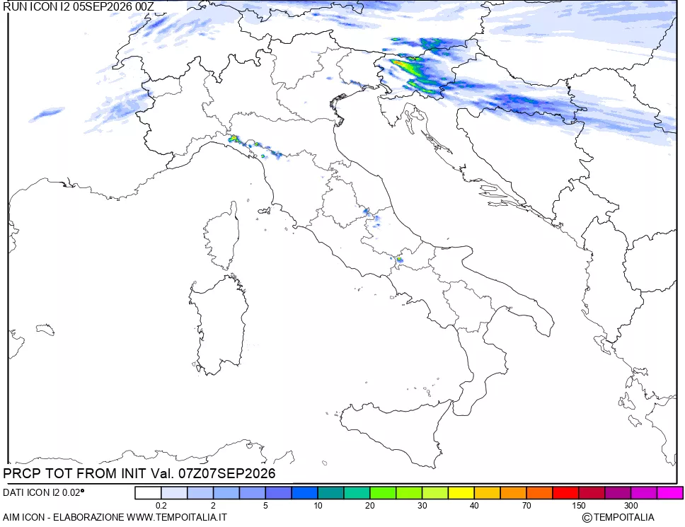 mappa Precipitazioni totali dal primo giorno