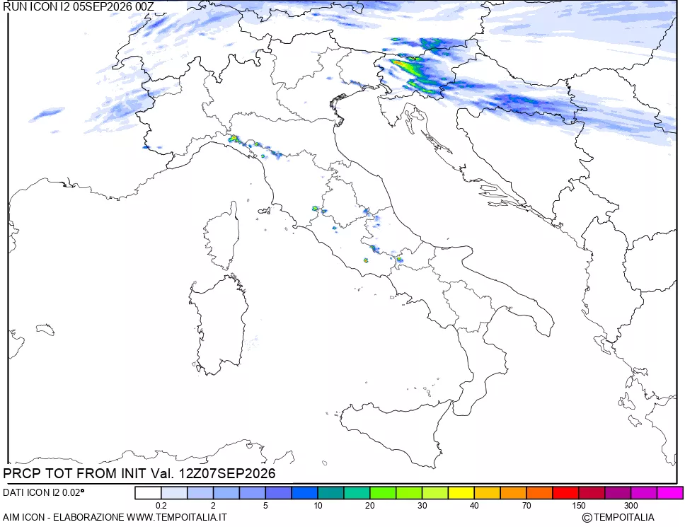 mappa Precipitazioni totali dal primo giorno