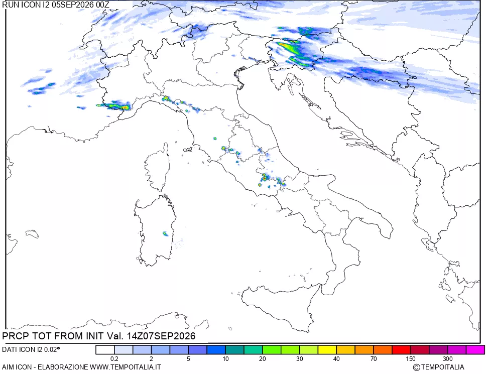 mappa Precipitazioni totali dal primo giorno