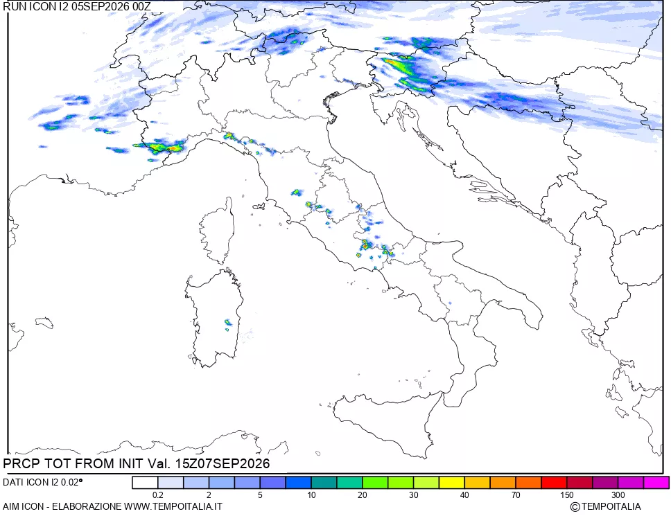 mappa Precipitazioni totali dal primo giorno
