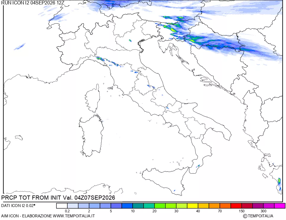 mappa Precipitazioni totali dal primo giorno