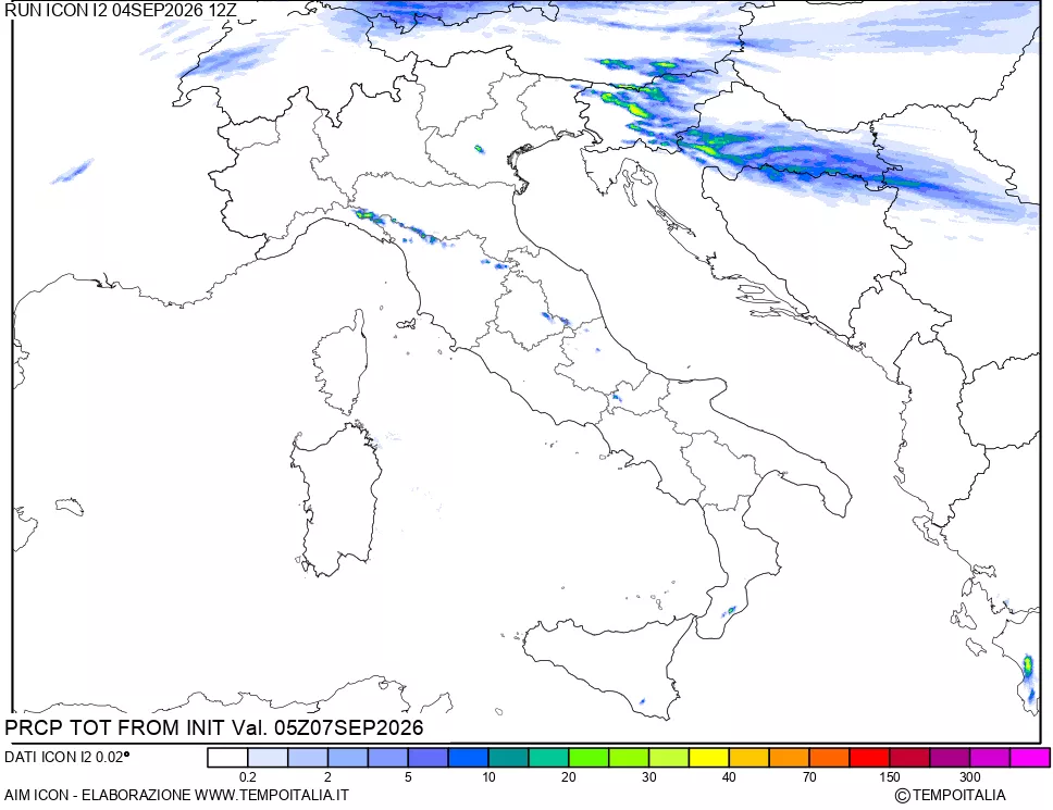 mappa Precipitazioni totali dal primo giorno