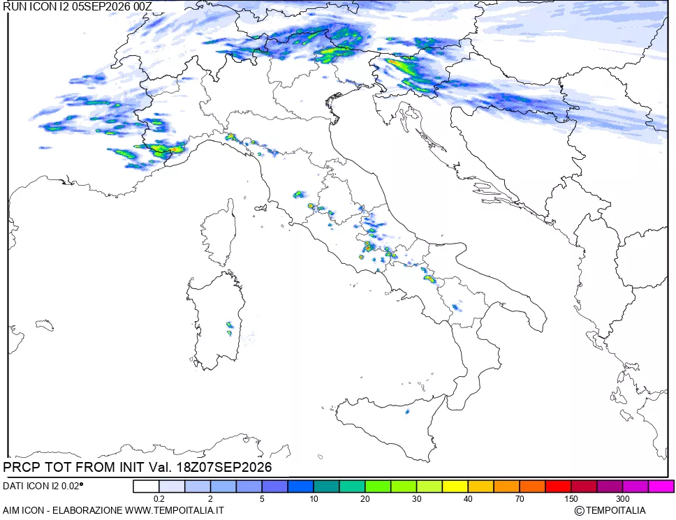 mappa Precipitazioni totali dal primo giorno