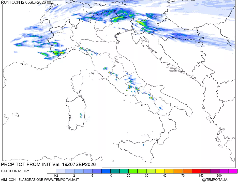 mappa Precipitazioni totali dal primo giorno