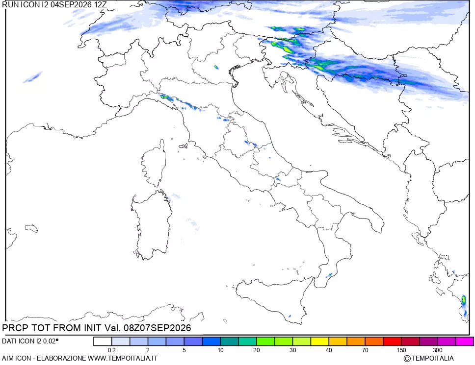 mappa Precipitazioni totali dal primo giorno