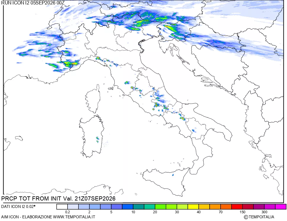 mappa Precipitazioni totali dal primo giorno